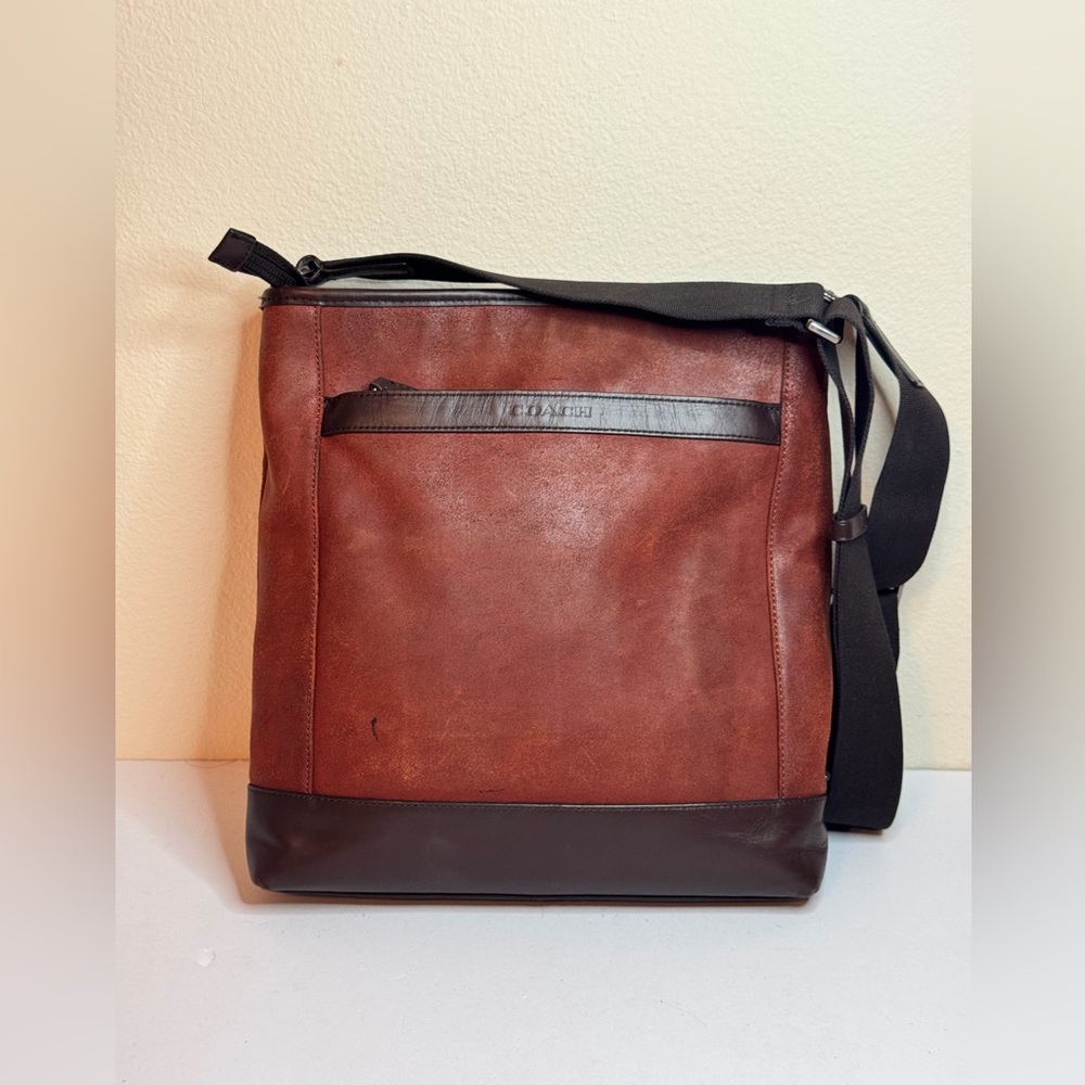 Coach Camden Leather Tech Crossbody Bag in Rust Brown